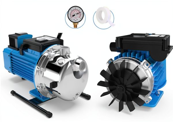 FOTING 1.6HP Shallow Well Pump, 1600GPH Jet Pumps Garden Pump 147FT, Portable 115V Water Transfer Household Draining Irrigation Pumps Stainless Steel for Garden Lawn Farm-6